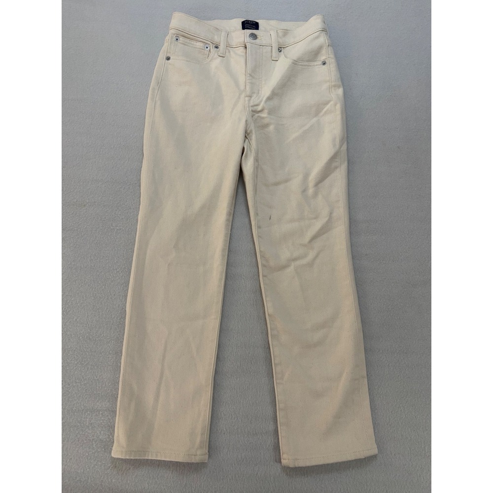 J.Crew Essential Straight Jeans 24P Cream Off White High Rise Petite Denim